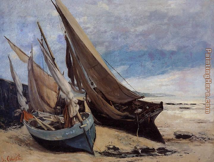 Fishing Boats on the Deauville Beach painting - Gustave Courbet Fishing Boats on the Deauville Beach art painting